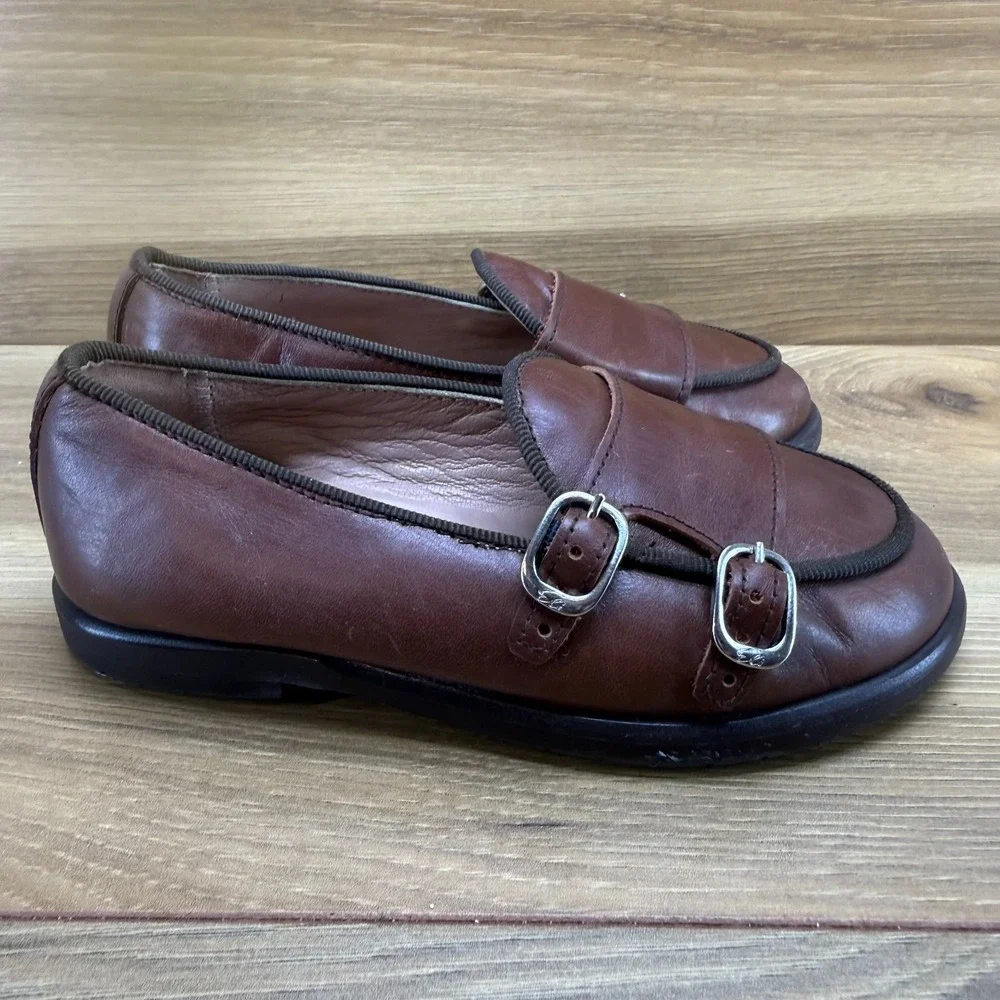 Papanatas Toddler Kids 9.5 10 EU 26 Brown Soft Leather Double Monk Strap Slip On